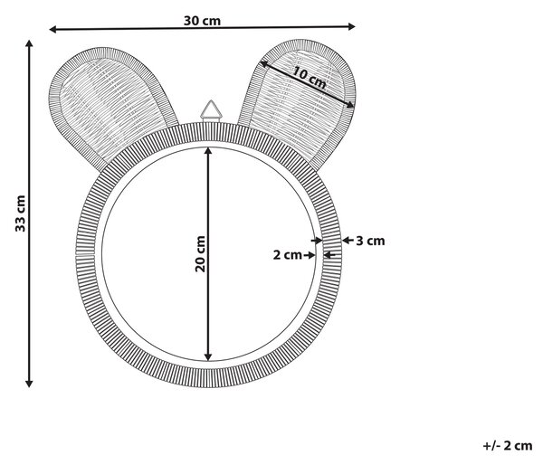 Nástenné zrkadlo prírodné ratanové okrúhle ø 20 cm s ušami medveďa dekorácia do detskej izby boho moderný dizajn