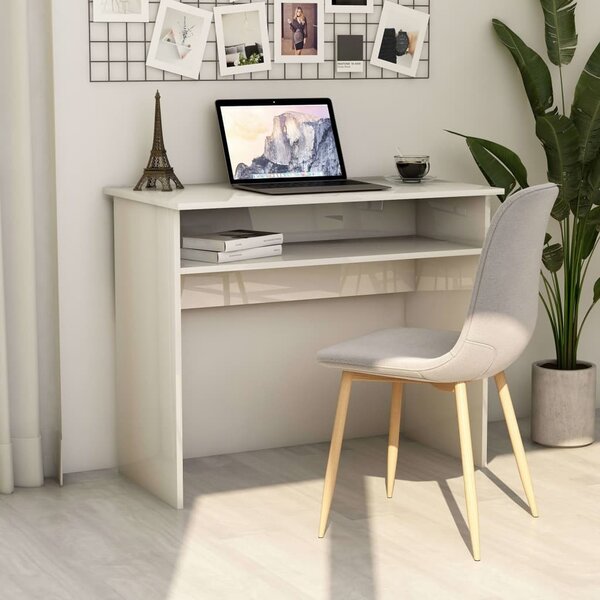 Maison Exclusive - písací stôl, lesklá biela farba, 90 x 50 x 74 cm, drevený materiál