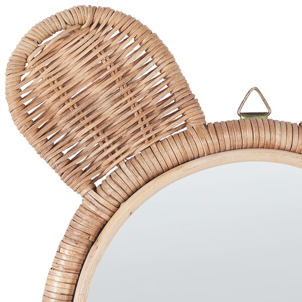 Nástenné zrkadlo prírodné ratanové okrúhle ø 20 cm s ušami medveďa dekorácia do detskej izby boho moderný dizajn