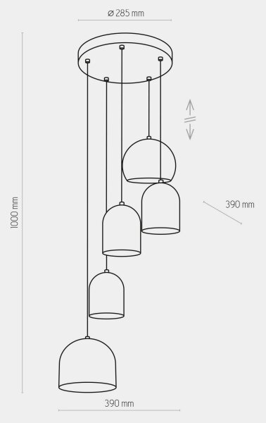 Luster na lanku TEMPRE 5xE27/15W/230V biela/šedá/čierna