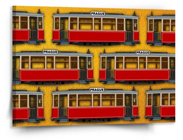 Sablio Obraz Pražské historické električky Žltý Pattern - 150x110 cm