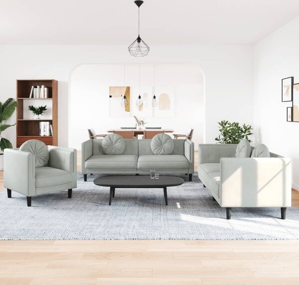Maison Exclusive – 3-dielna sedacia súprava s vankúšmi, svetlosivý zamat