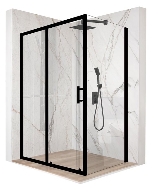 Sprchový kút 110x80cm posuvné dvere ierne ESG 6mm sklo + povrchová úprava