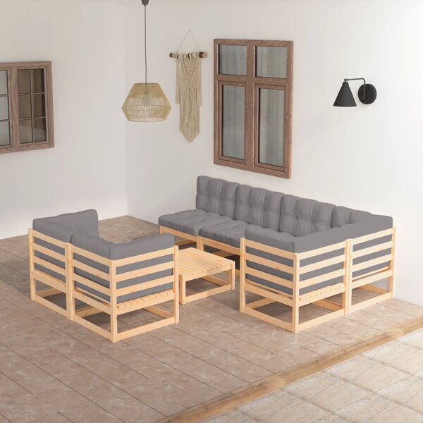 Maison Exclusive – 8-dielna záhradná súprava s vankúšmi z masívneho borovicového dreva