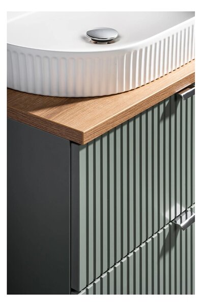 Comad Závesná skrinka Line Reed Green Pati s doskou a umývadlami 140 cm zelená/dub coast evoke