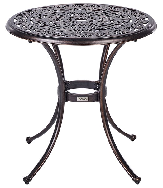 Záhradný bistro stolík hnedý hliníkový okrúhly 68 cm vonkajší stôl vintage dizajn