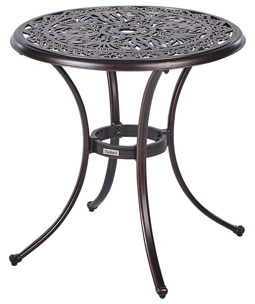 Záhradný bistro stolík hnedý hliníkový okrúhly 68 cm vonkajší stôl vintage dizajn