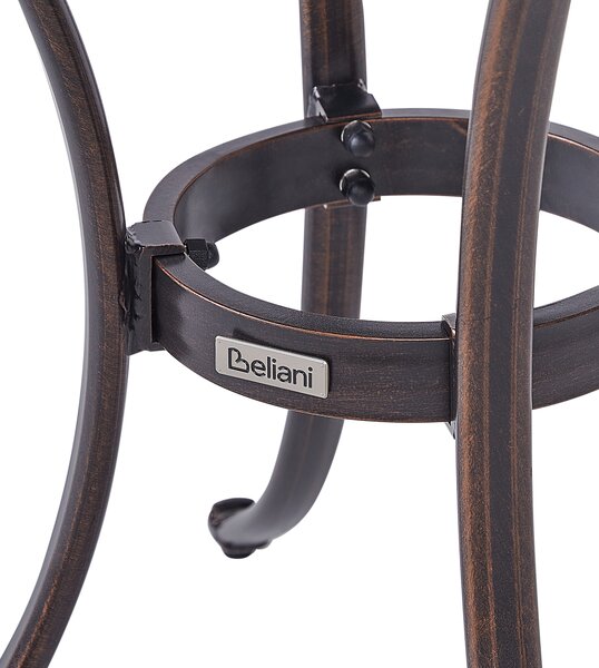 Záhradný bistro stolík hnedý hliníkový okrúhly 68 cm vonkajší stôl vintage dizajn