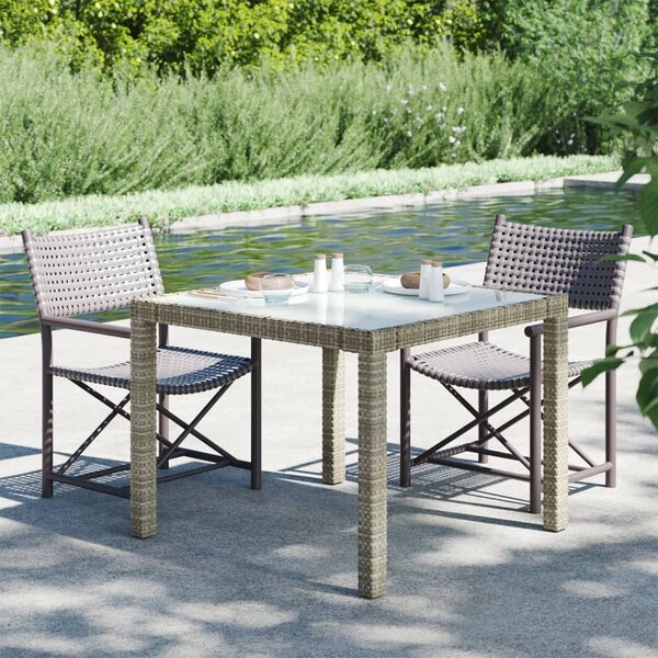 Maison Exclusive – Záhradný stôl 90 x 90 x 75 cm, tvrdené sklo, poly ratan, sivá farba