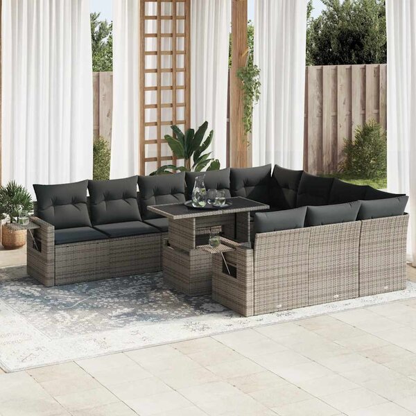 Maison Exclusive - 11-dielna záhradná sedacia súprava s podlokami polyratan sivá