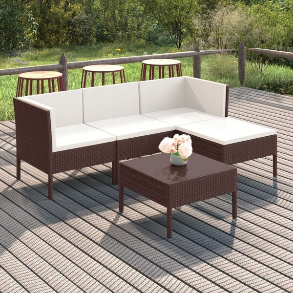 Maison Exclusive – 5-dielna záhradná súprava s vankúšmi z polyrotangu v hnedej farbe