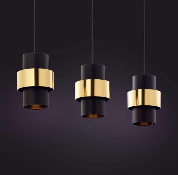 Luster na lanku CALISTO 3xE27/15W/230V zlatá/čierna