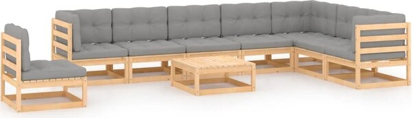Maison Exclusive – 9-dielna záhradná súprava s vankúšmi z masívneho borovicového dreva