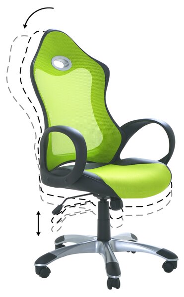 Otočná kancelárska stolička zelená naklápacie operadlo zo sieťoviny nastaviteľná výška sedadla ergonomické kreslo