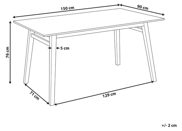 Jedálenský stôl prírodný jaseň MDF 150 x 90 cm nohy z kaučukového dreva dyhovaná doska prírodná povrchová úprava škandinávsky štýl