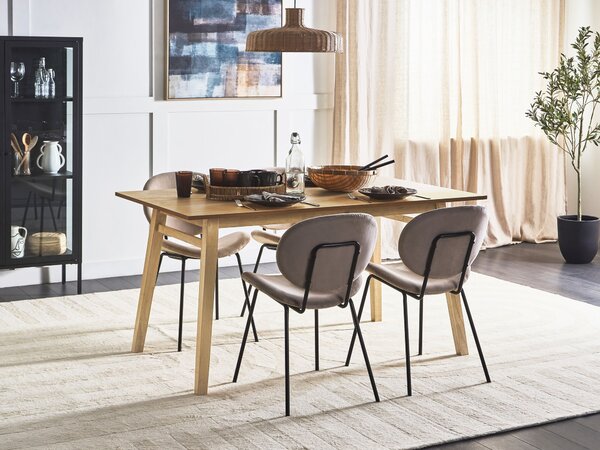 Jedálenský stôl prírodný jaseň MDF 150 x 90 cm nohy z kaučukového dreva dyhovaná doska prírodná povrchová úprava škandinávsky štýl