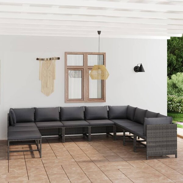 Maison Exclusive – 11-dielna záhradná súprava s vankúmi z polyrotangu v edej farbe