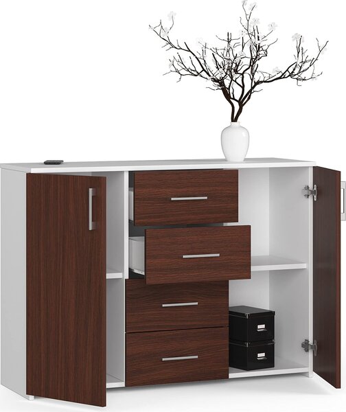 Komoda so 4 zásuvkami a 2 dvierkami, 110x80x35, obývacia izba, biela / Venga