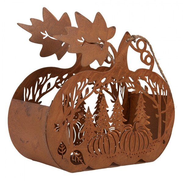 Rustikálny hrdzavý svietnik v tvare tekvice - 25*12*24 cm - Clayre & Eef