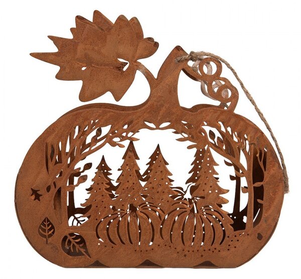 Rustikálny hrdzavý svietnik v tvare tekvice - 25*12*24 cm - Clayre & Eef