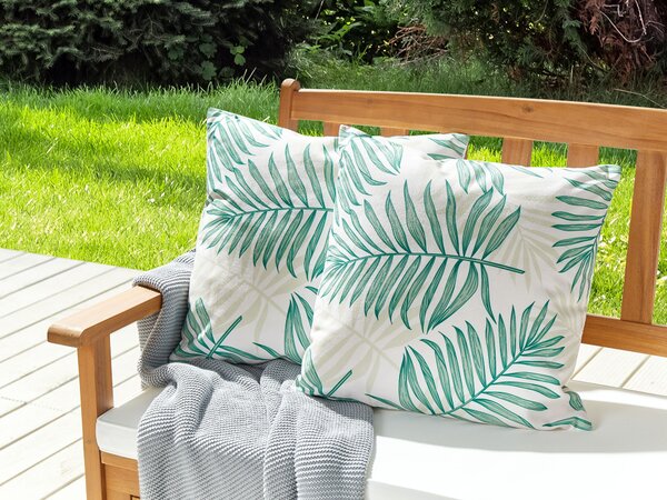 Sada 2 záhradných vankúšov béžová a zelená polyester s motívom palmových listov 45 x 45 cm moderné vonkajšie dekorácie vodoodolné