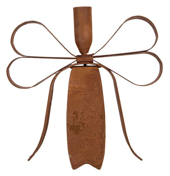 Rustikálny hrdzavý svietnik mašle Bow Candle Rust - 19*15*18 cm - Clayre & Eef