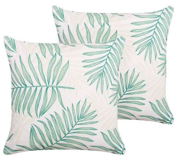 Sada 2 záhradných vankúšov béžová a zelená polyester s motívom palmových listov 45 x 45 cm moderné vonkajšie dekorácie vodoodolné