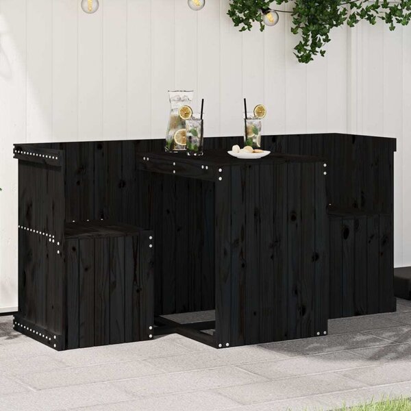 Maison Exclusive - Sada balkónového nábytku pre 2 osoby, ierna, masívne borovicové drevo