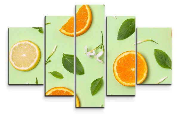 Sablio Obraz - 5-dílný Citrus a kvet - 125x90 cm