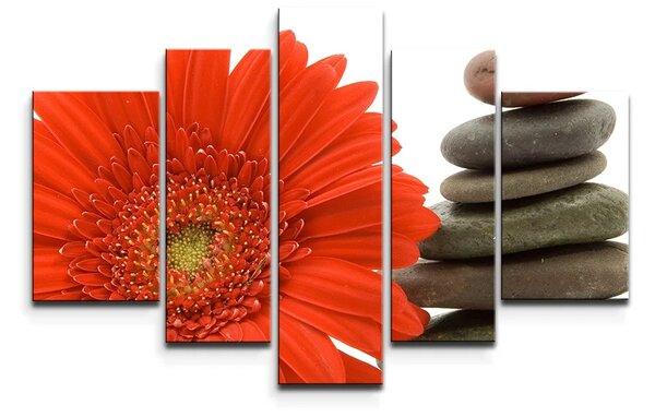 Sablio Obraz - 5-dílný Gerbera s kameňmi - 125x90 cm