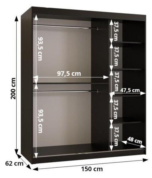 Šatníková skriňa s posuvnými dverami 150 cm CASANDRA - kašmír