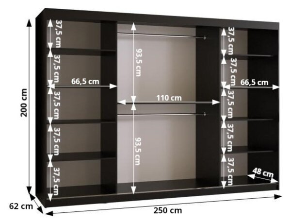 Šatníková skriňa 250 cm CASANDRA s posuvnými dverami - kašmír / čierna
