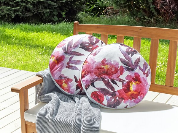 Sada 2 záhradných vankúšov biela a ružová polyester kvetinový vzor ⌀ 40 cm okrúhla moderný štýl vonkajšia terasa vodoodolná