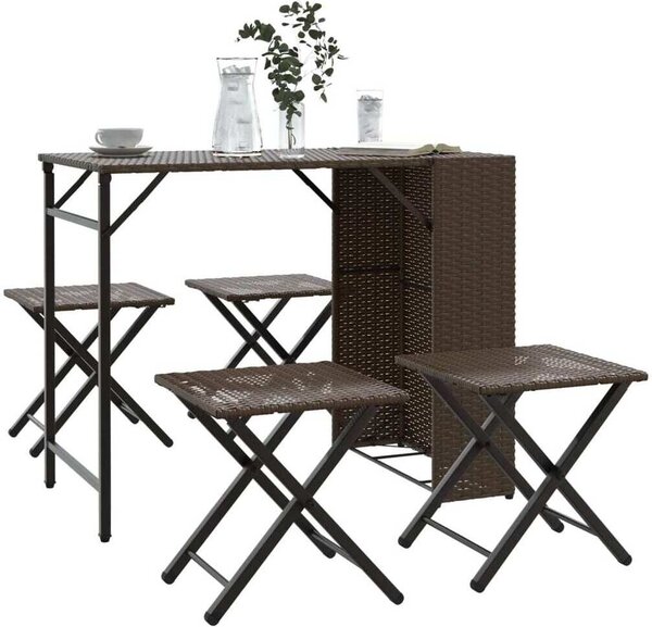 Maison Exclusive – 5-dielna záhradná jedálenská súprava, skladateľná, hnedá, polyratanová
