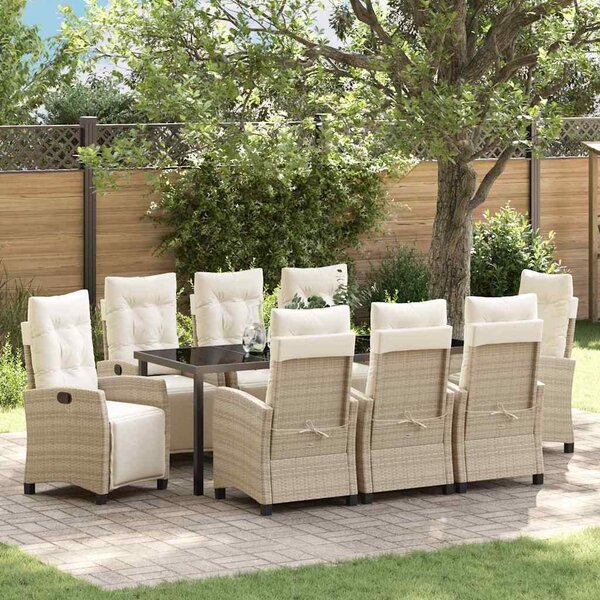 Maison Exclusive - Záhradná jedálenská súprava s vankúmi 9 ks Béová Poly-rattan