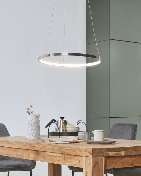 Závesná lampa strieborná kovová ø 40 cm hliníková s LED svetlami okrúhle závesné moderné glamour svietidlo