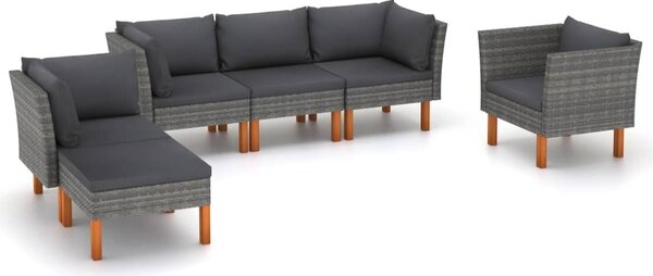 Maison Exclusive – 6-dielna záhradná súprava z polyrotangu a eukalyptového dreva, sivá