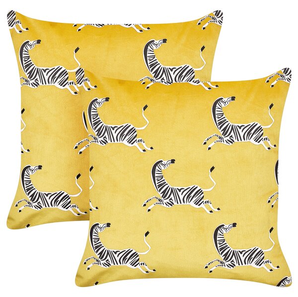 Sada 2 dekoratívnych vankúšov žltá zamat polyester 45 x 45 cm štvorcová zvierací vzor zebra detská izba