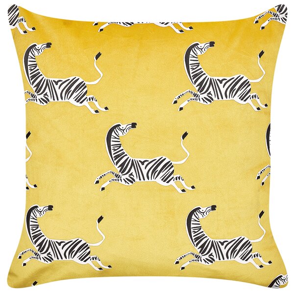 Sada 2 dekoratívnych vankúšov žltá zamat polyester 45 x 45 cm štvorcová zvierací vzor zebra detská izba