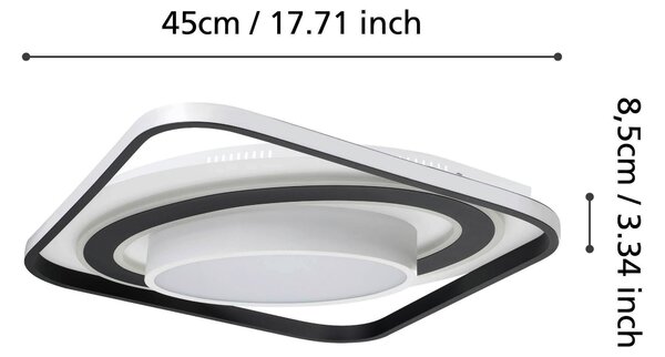 STROPNÉ SVIETIDLO, 45/45/8,5 cm Eglo - Online Only bytové doplnky, Online Only