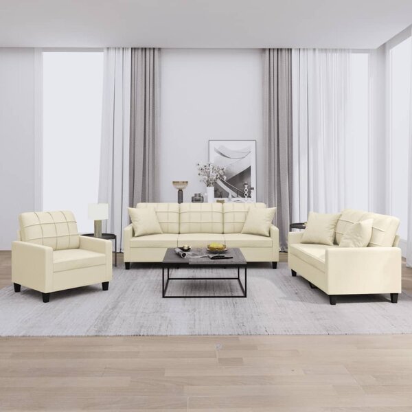 Maison Exclusive – 3-dielna sedacia súprava s vankúšmi, krémová umelá koža