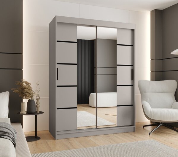 Široká šatníková skriňa s posuvnými dverami 150 cm CASANDRA - kašmír / čierna