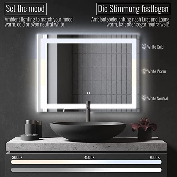 AQUAMARIN kúpeľňové zrkadlo s LED osvetlením 28 W, 80 x 60cm