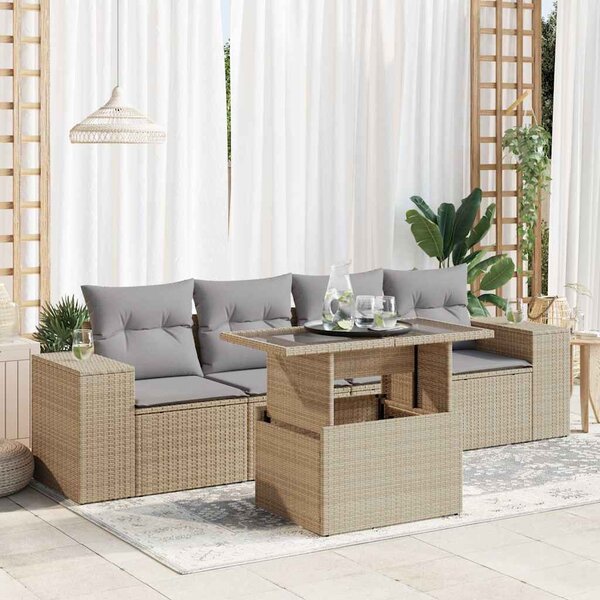 Maison Exclusive - 5-dielna záhradná súprava pohoviek s vankúšmi béžová polyratan