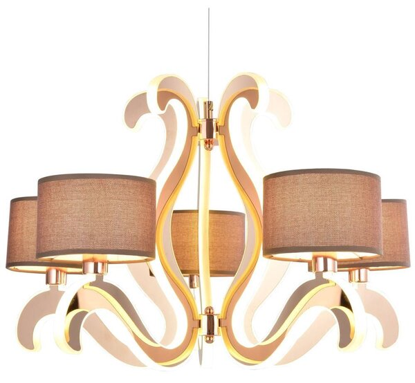 Päťramenné závesné svetlo AMBROSIA - 5xE14, 40W + LED 43,4W, 2800K (teplá biela), medené