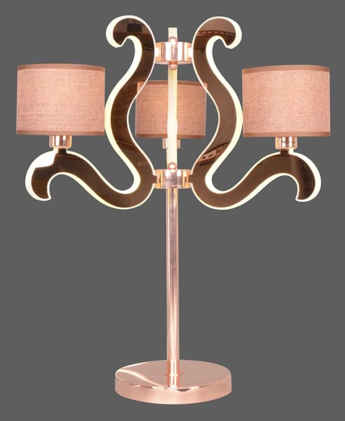 Moderná stolná lampa AMBROSIA - 3xE14, 40W + LED 18,4 W, 2800K (teplá biela), medená