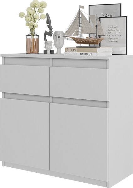FURNICA - NOAH - Komoda s 2 zásuvkami a 2 dvierkami - biela matná V75cm Š80cm H35cm