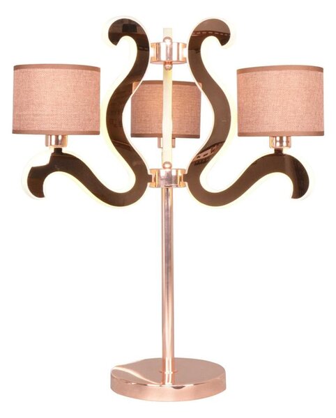 Moderná stolná lampa AMBROSIA - 3xE14, 40W + LED 18,4 W, 2800K (teplá biela), medená