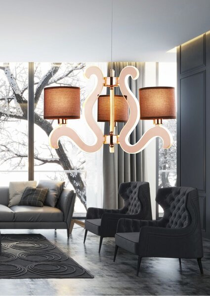 Trojramenné závesné svetlo AMBROSIA - 3xE14, 40W + LED 18,4 W, 2800K (teplá biela), medené