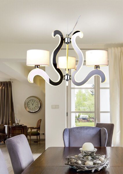 Trojramenné závesné svetlo AMBROSIA - 3xE14, 40W + LED 18,4 W, 2800K (teplá biela), chrómované